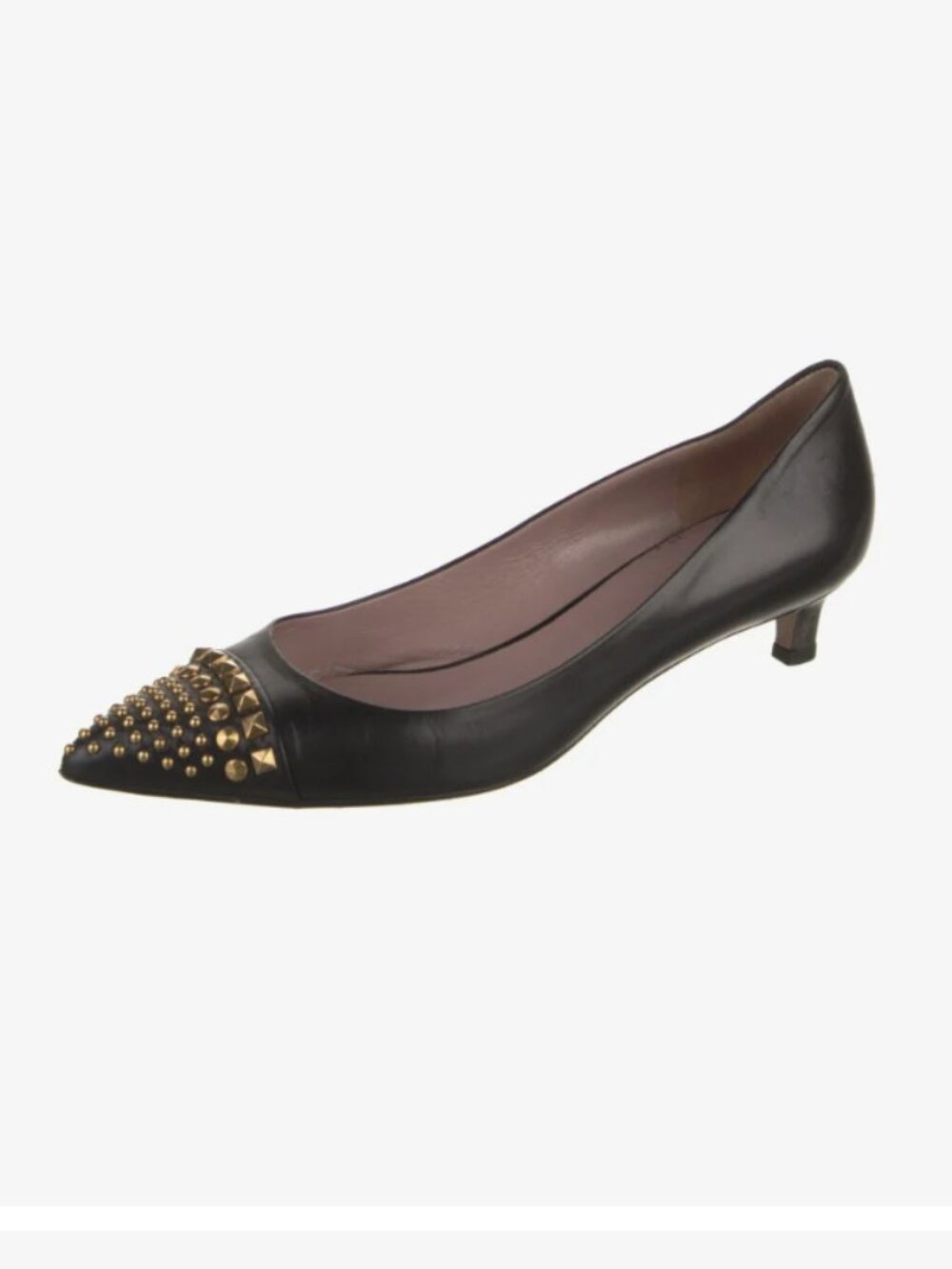 Gucci Studded Leather Pumps Size 8 Black Kitten Heel Edgy Rocker Statement Punk
